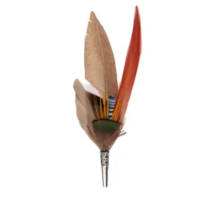 Pencil Feather Brooch - Brown/Red