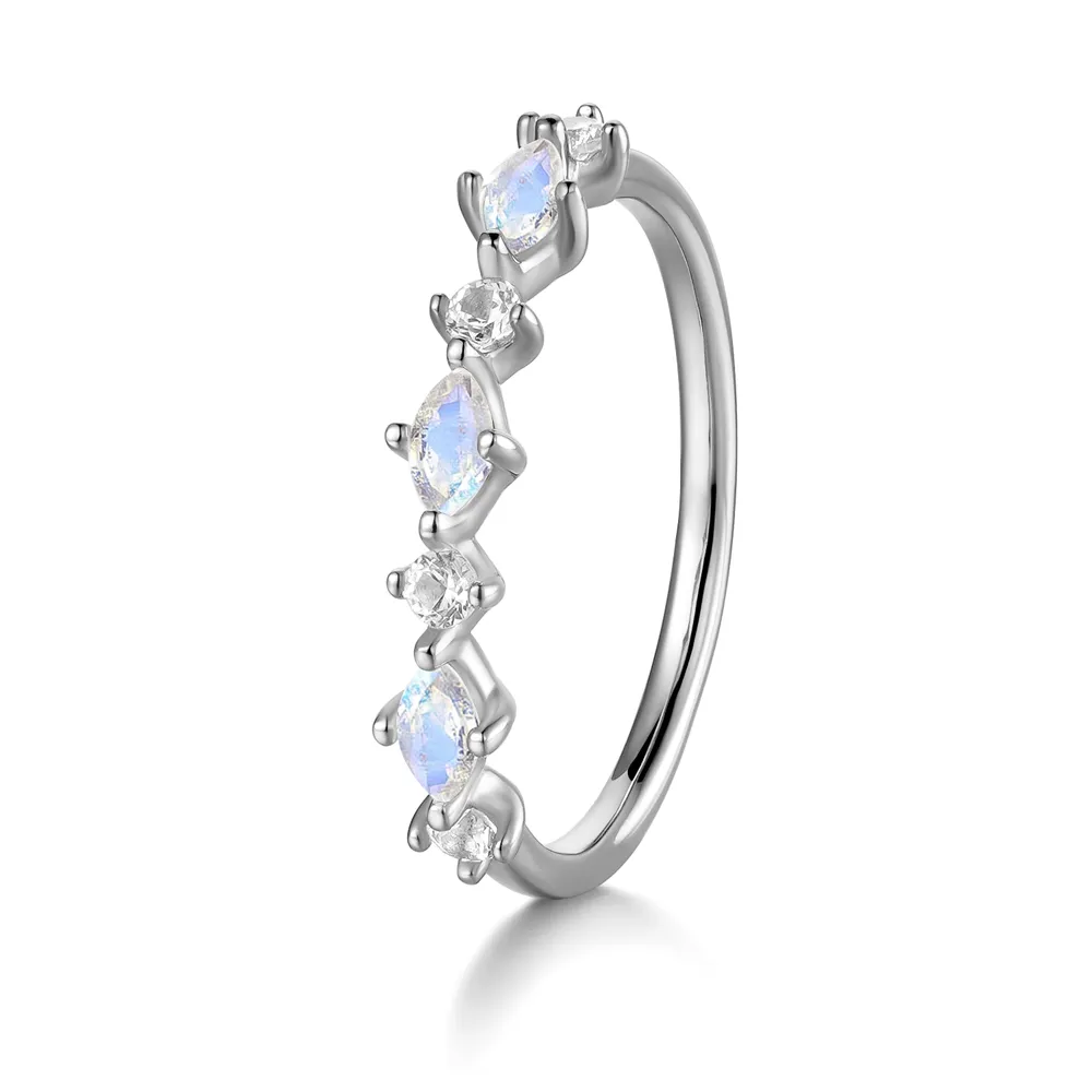 Petite Marquise Moonstone And Round White Sapphire Band