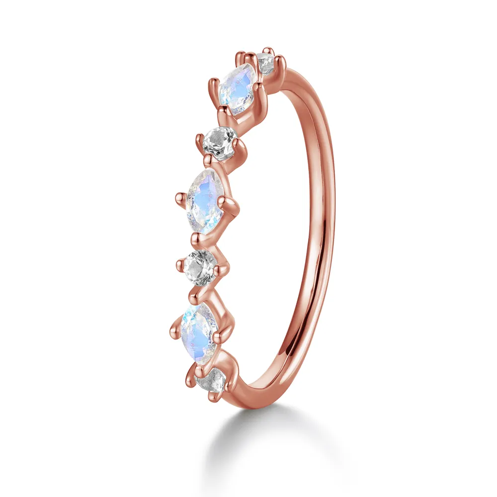 Petite Marquise Moonstone And Round White Sapphire Band