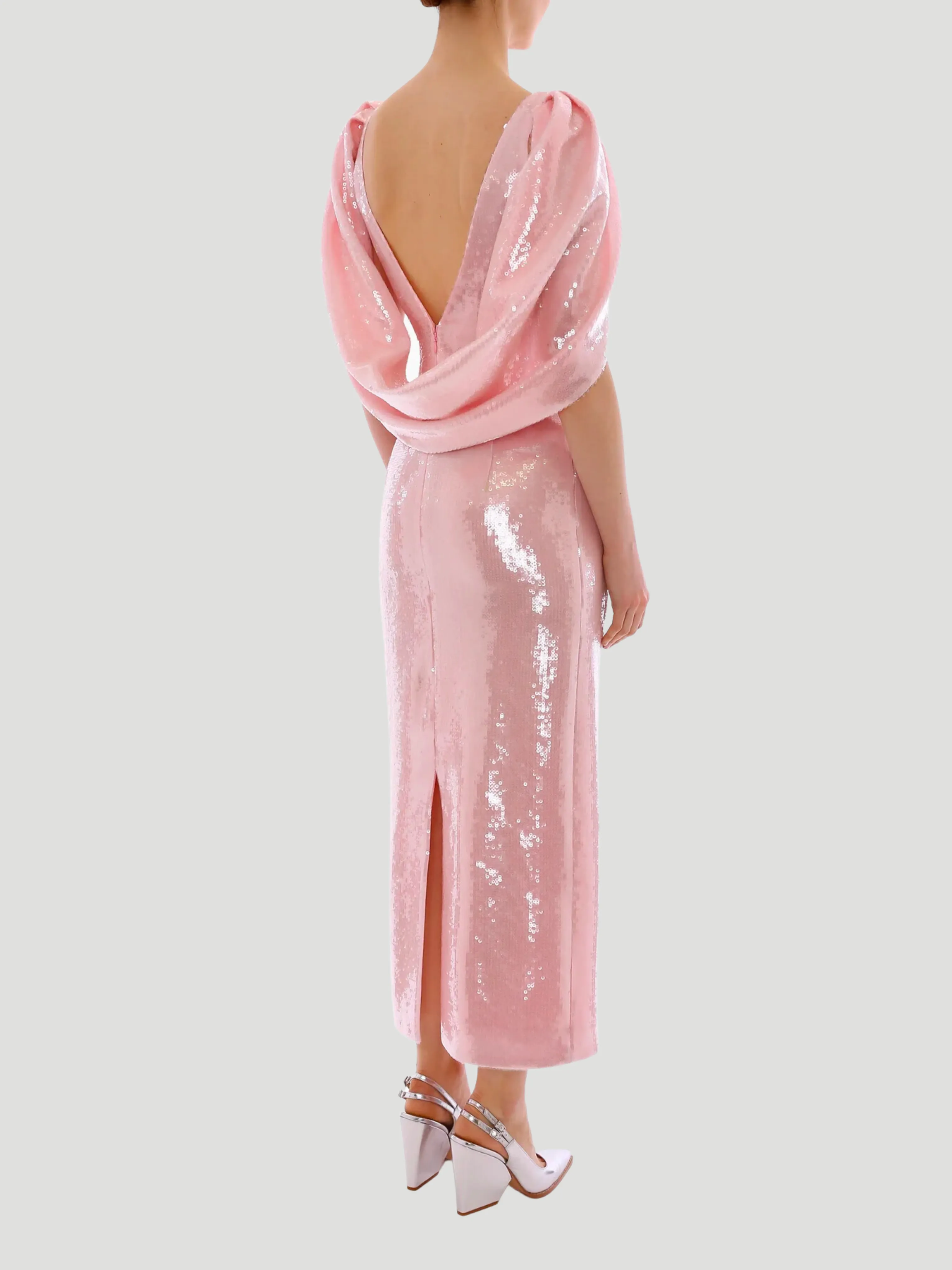 Pink Alba Crepe Shoulder Sequin Gown