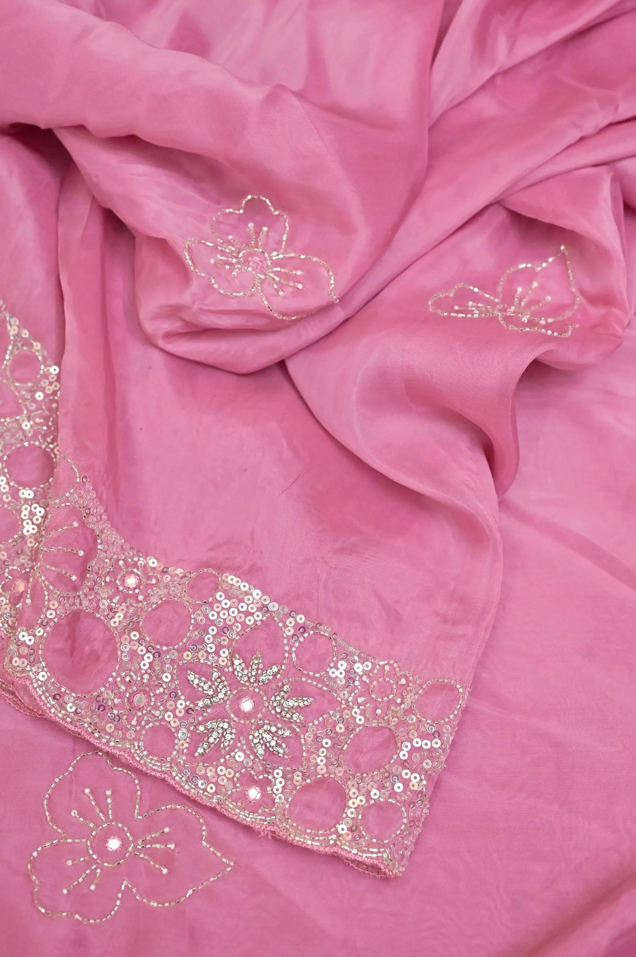 Pink Color Echo Silk Saree with Hand Mirror Embroidery and Sequin Work