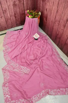 Pink Color Echo Silk Saree with Hand Mirror Embroidery and Sequin Work