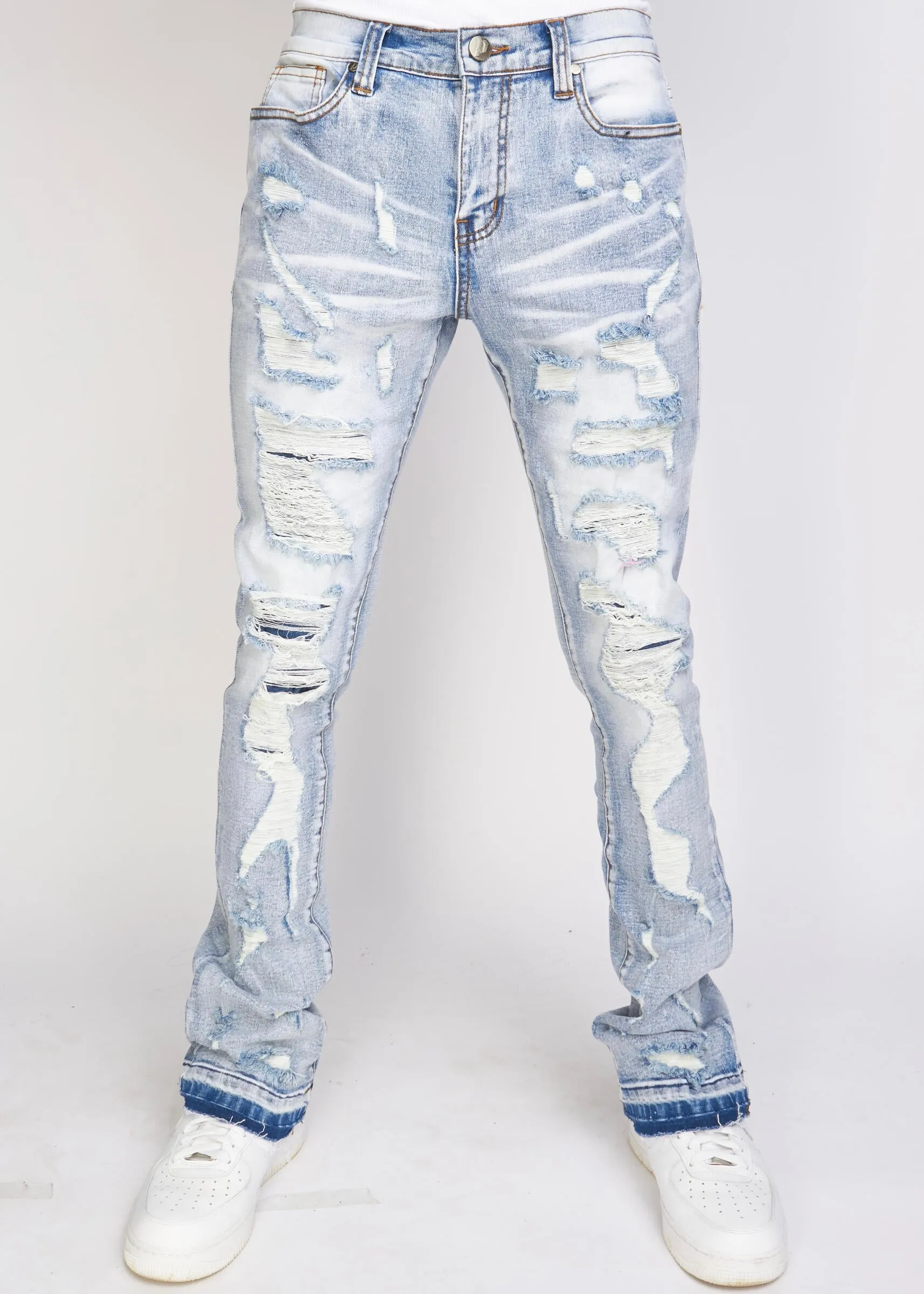 PLTKS Embroidered Blue/Red Stacked Jeans