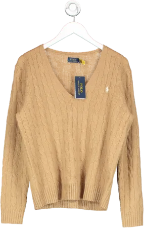 Polo Ralph Lauren Beige Cable-knit Wool-cashmere V-neck Jumper BNWT UK XL