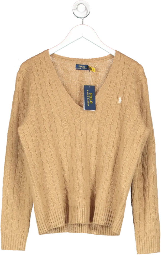 Polo Ralph Lauren Beige Cable-knit Wool-cashmere V-neck Jumper BNWT UK XL