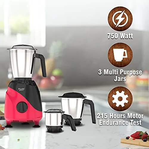 Preethi Peppy MG 245 mixer grinder, 750 watt with 3 jars