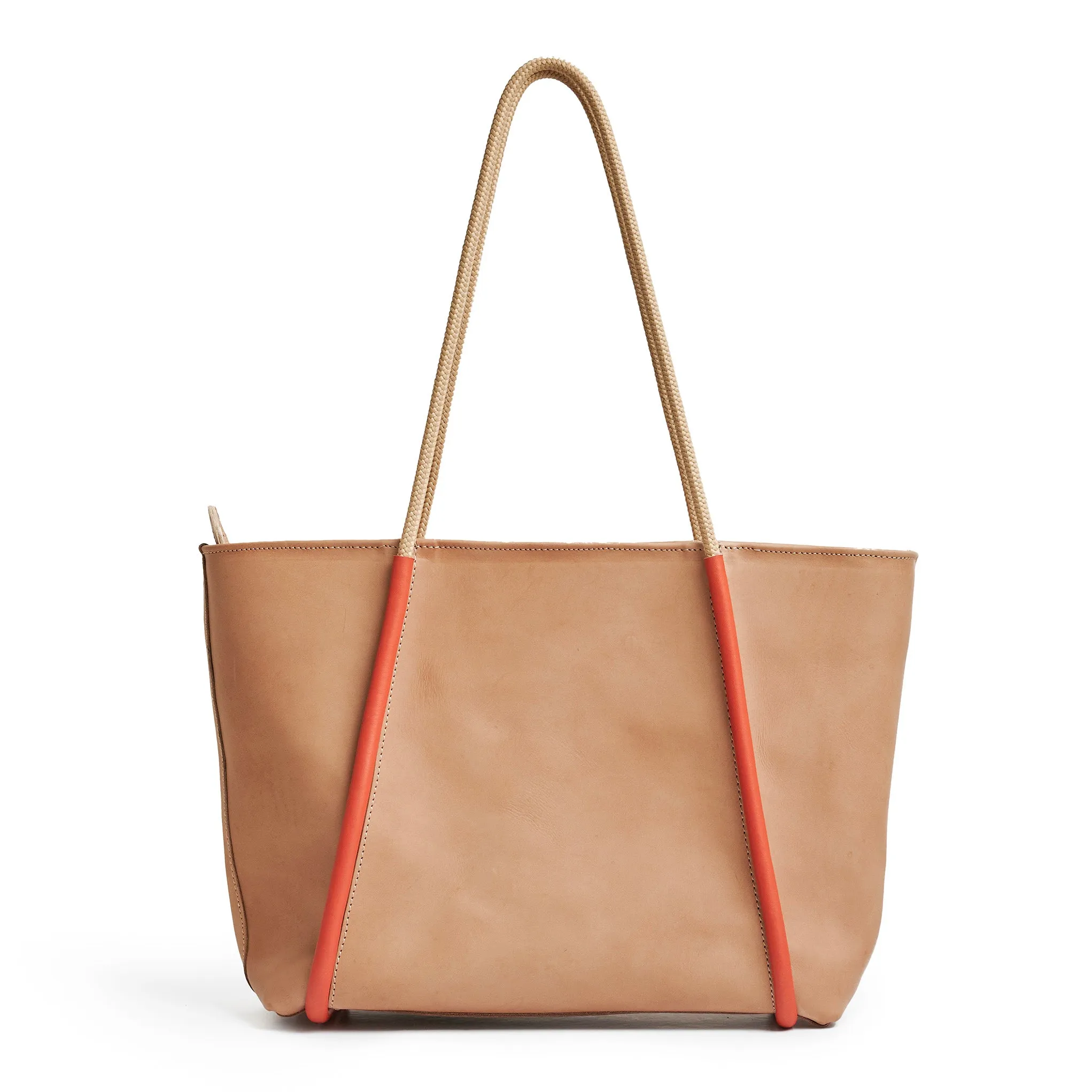 Project Dyad || Almond / Lobster Red Inner small pocket Zipper Tote Bag