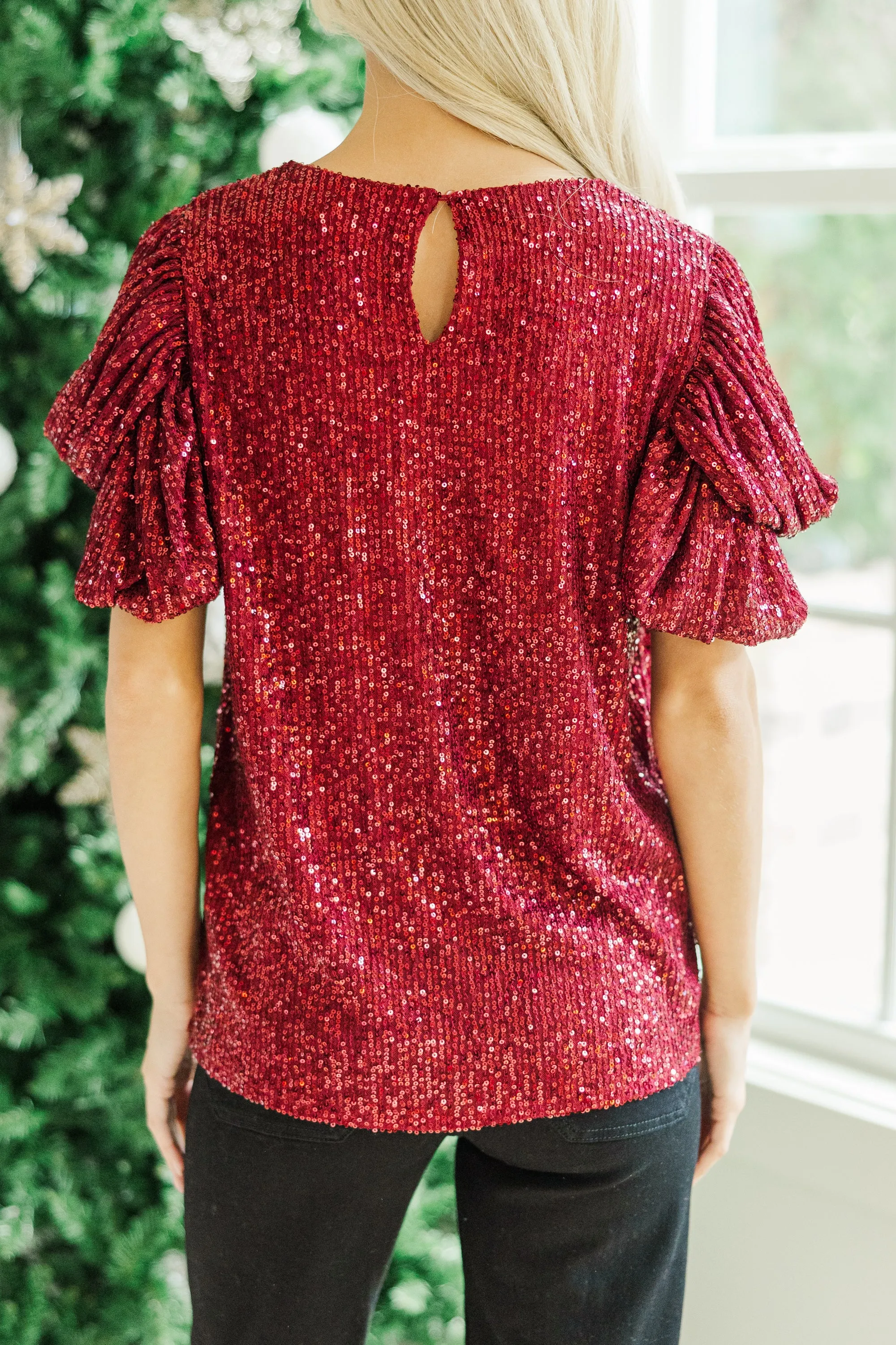 Ready To Shine Wine Red Sequin Blouse