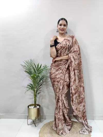 Ready to Wear 1 Min Chiffon Stitched Readymade Sari