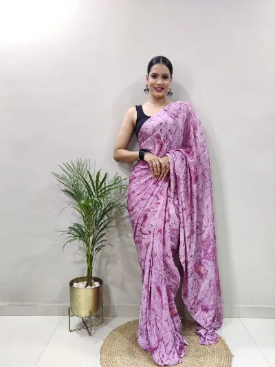 Ready to Wear 1 Min Chiffon Stitched Readymade Sari