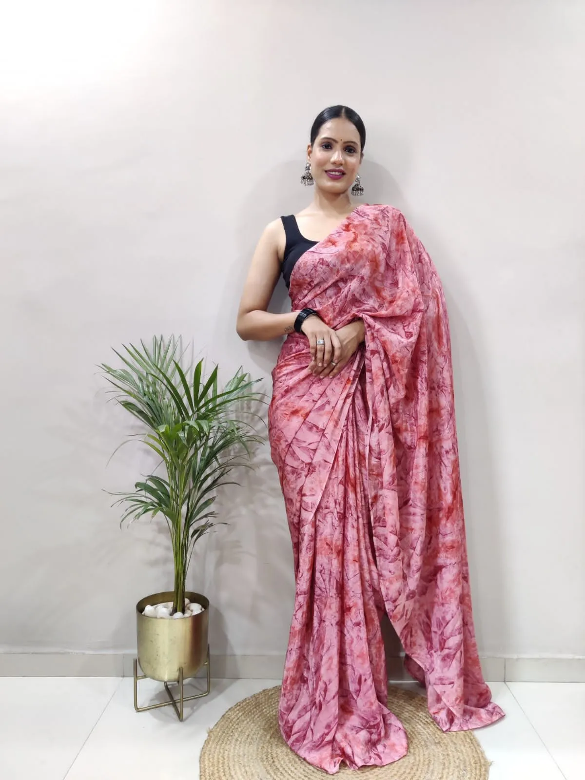 Ready to Wear 1 Min Chiffon Stitched Readymade Sari