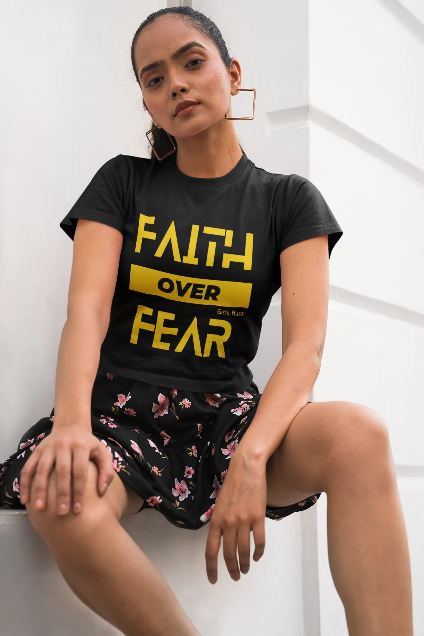 Regular Fit Affirmation Women Black Cotton Crop Top - Faith Over Fear