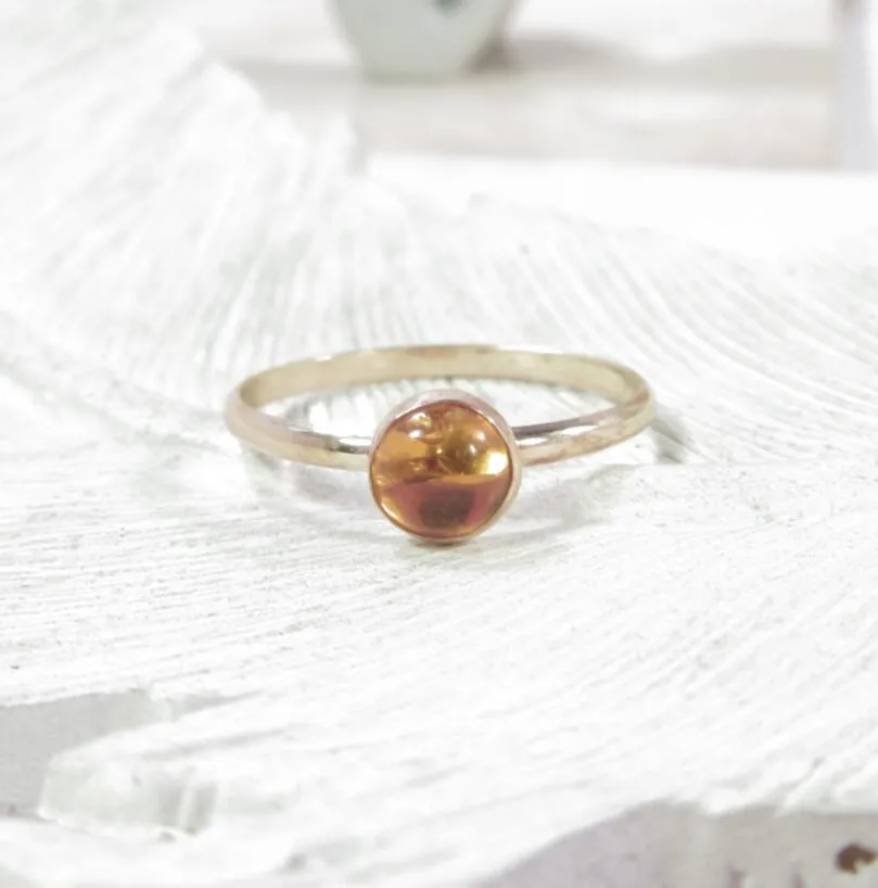 Ring Amber Gemstone 1mm Wide Choose Your Metal, Size and Texture