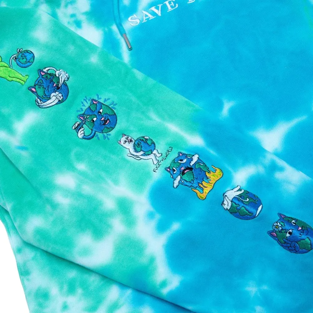 RIPNDIP SAVE THE WORLD EMBROIDERED HOODIE-AQUA GRN TIE DY