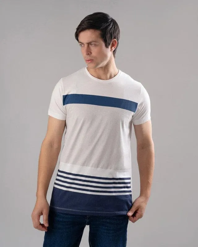 ROUND NECK STRIPED T-SHIRT - WHITE