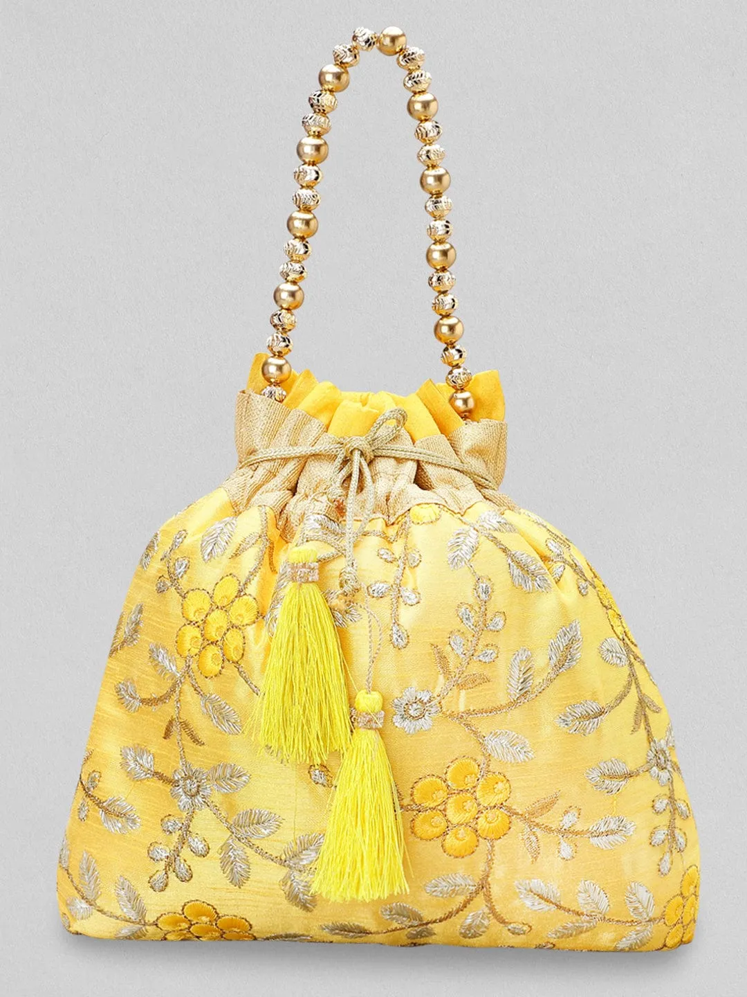 Rubans Yellow Embroidered Potli Bag