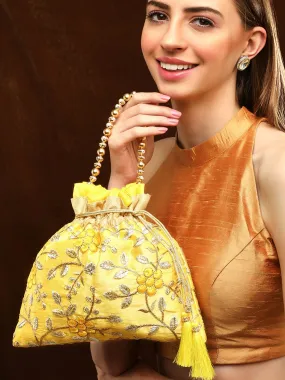 Rubans Yellow Embroidered Potli Bag