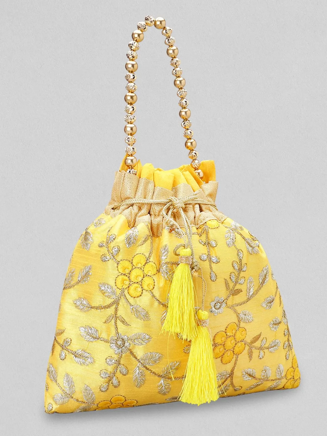 Rubans Yellow Embroidered Potli Bag