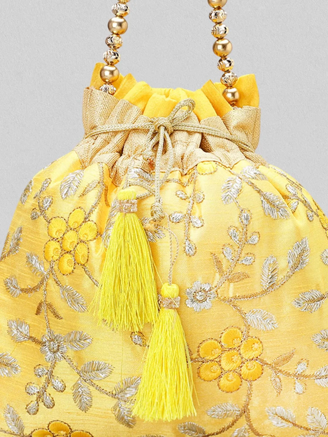 Rubans Yellow Embroidered Potli Bag