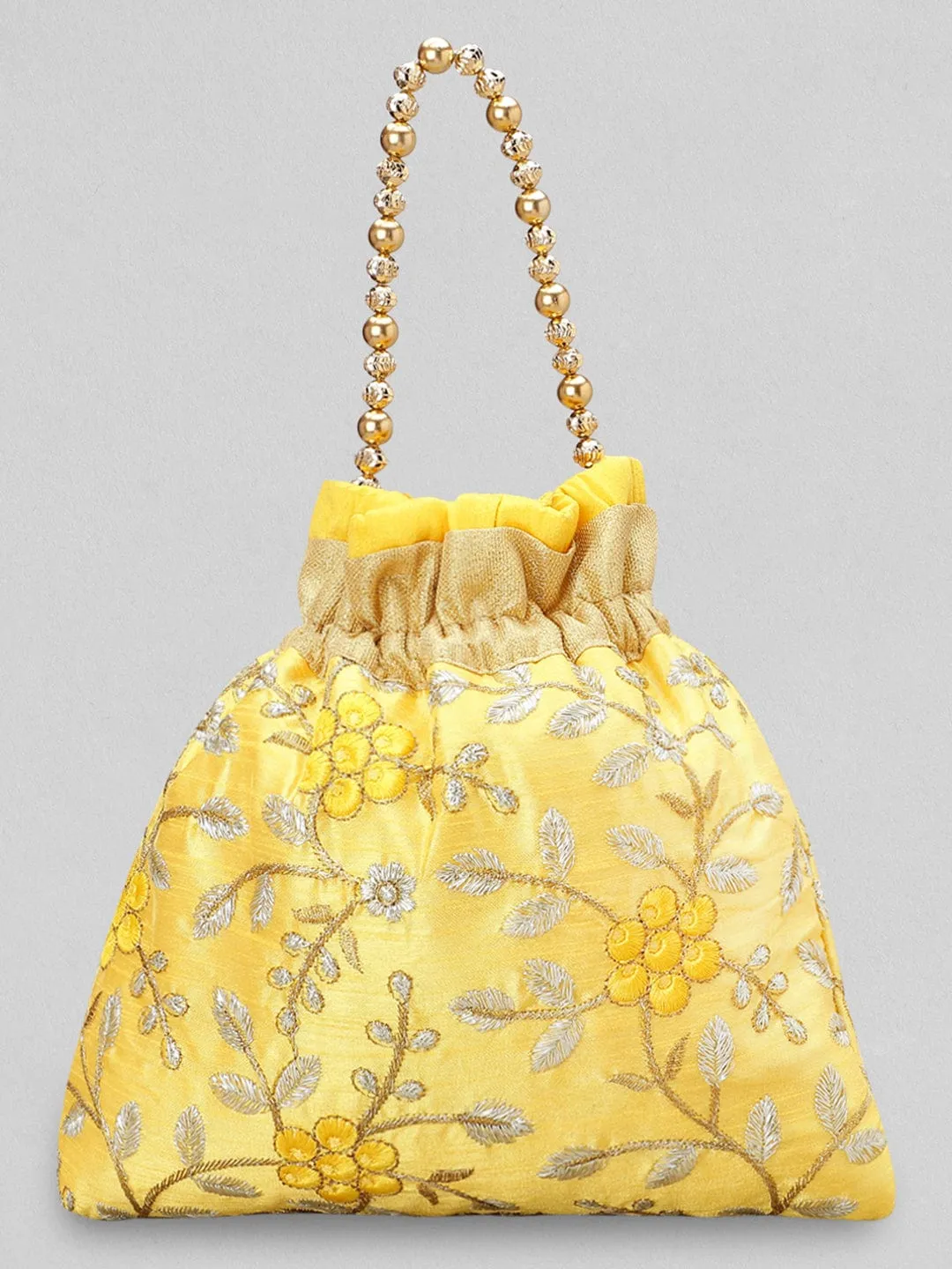 Rubans Yellow Embroidered Potli Bag