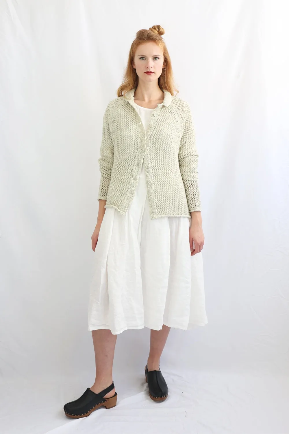 RUNDHOLZ BLACK LABEL PISTACHIO HIGH LOW KNIT CARDIGAN