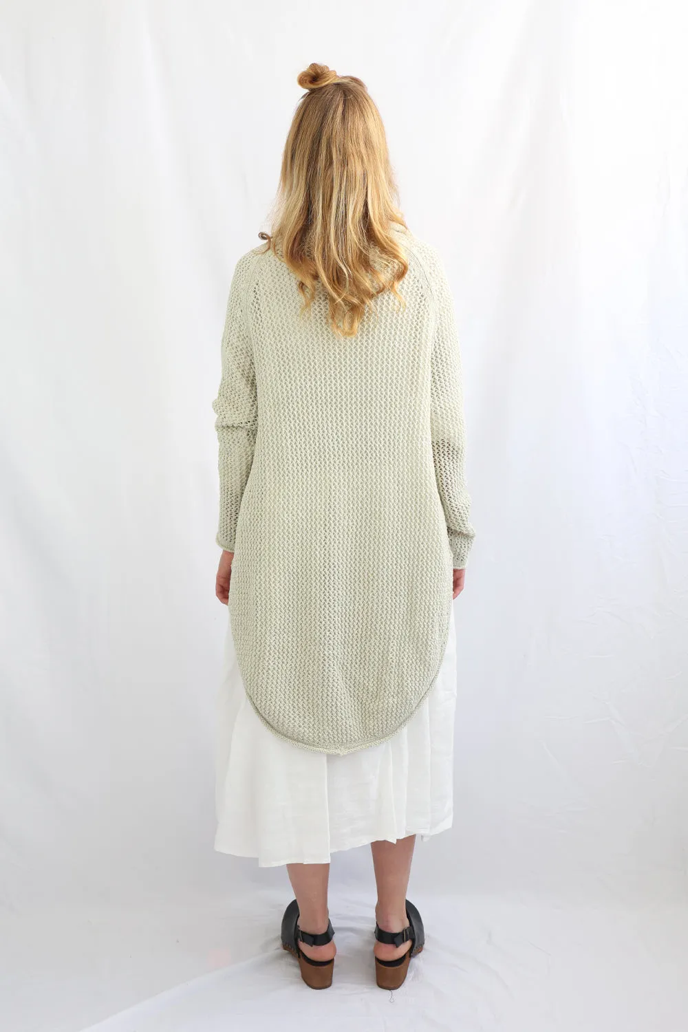 RUNDHOLZ BLACK LABEL PISTACHIO HIGH LOW KNIT CARDIGAN