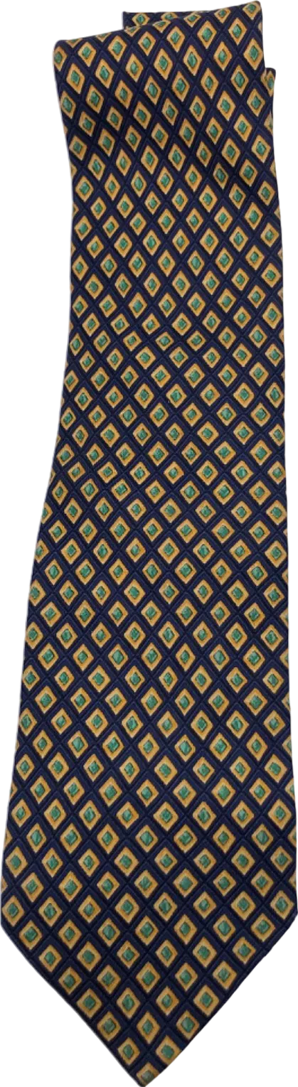 Salvatore Ferragamo Navy Yellow Blue Diamond Pattern Tie