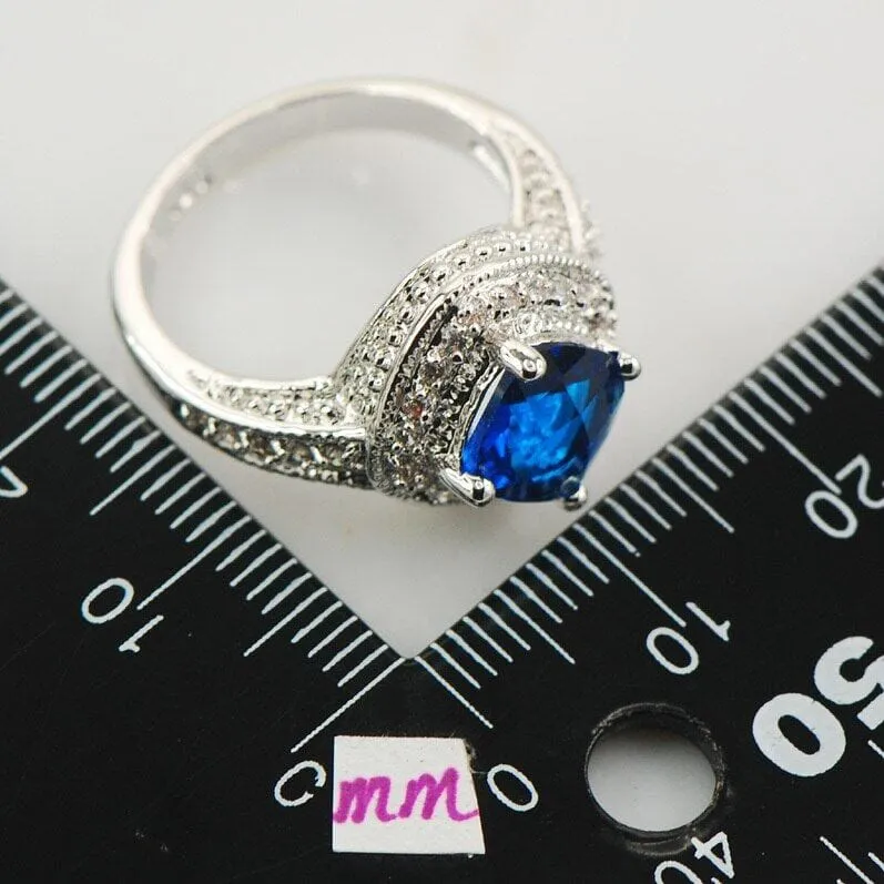 Sapphire Blue Crystal Zircon Fashion Ring - 925 Sterling Silver