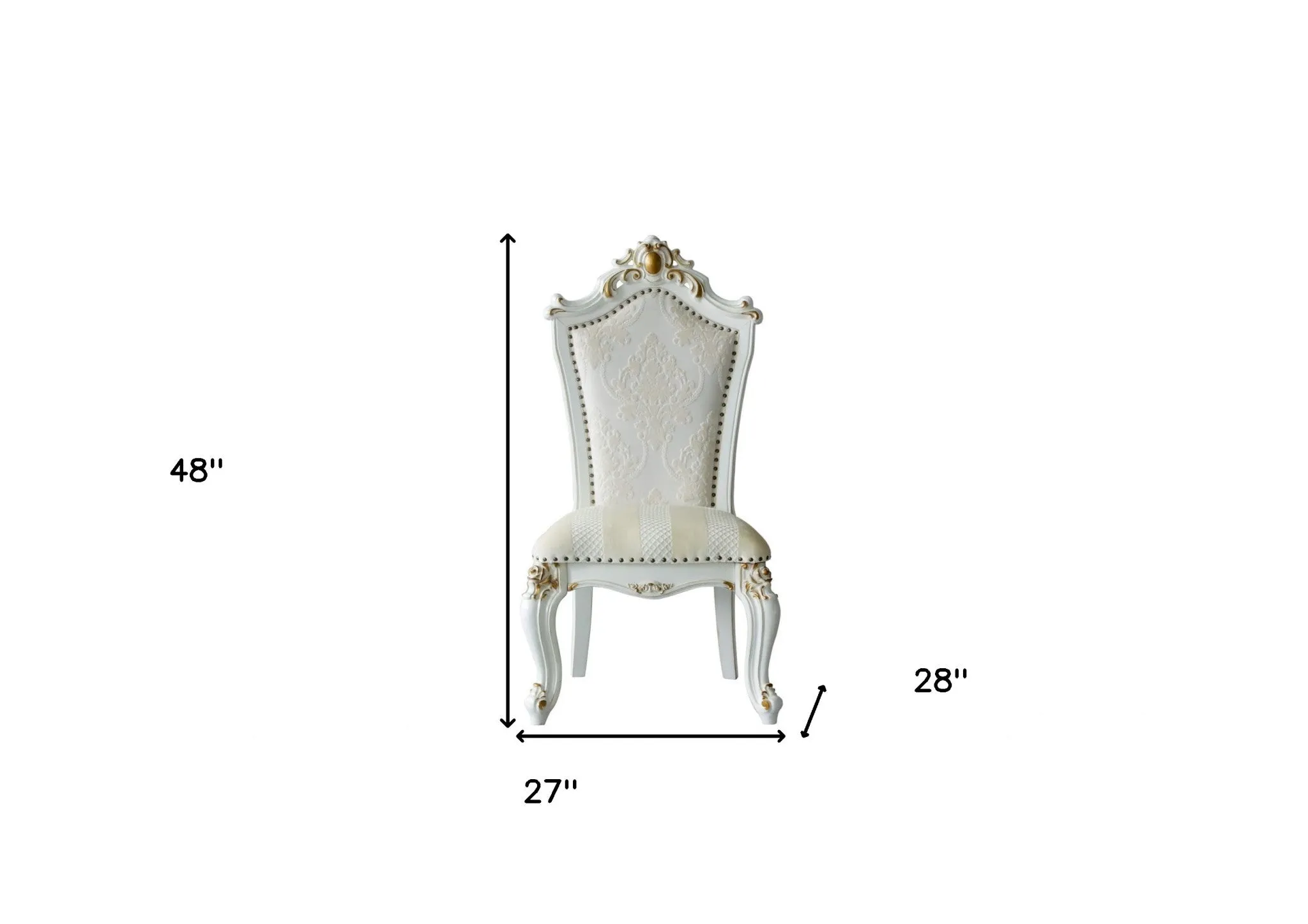 Set Of Two 27 Beige And White Faux Leather Damask Side Chair