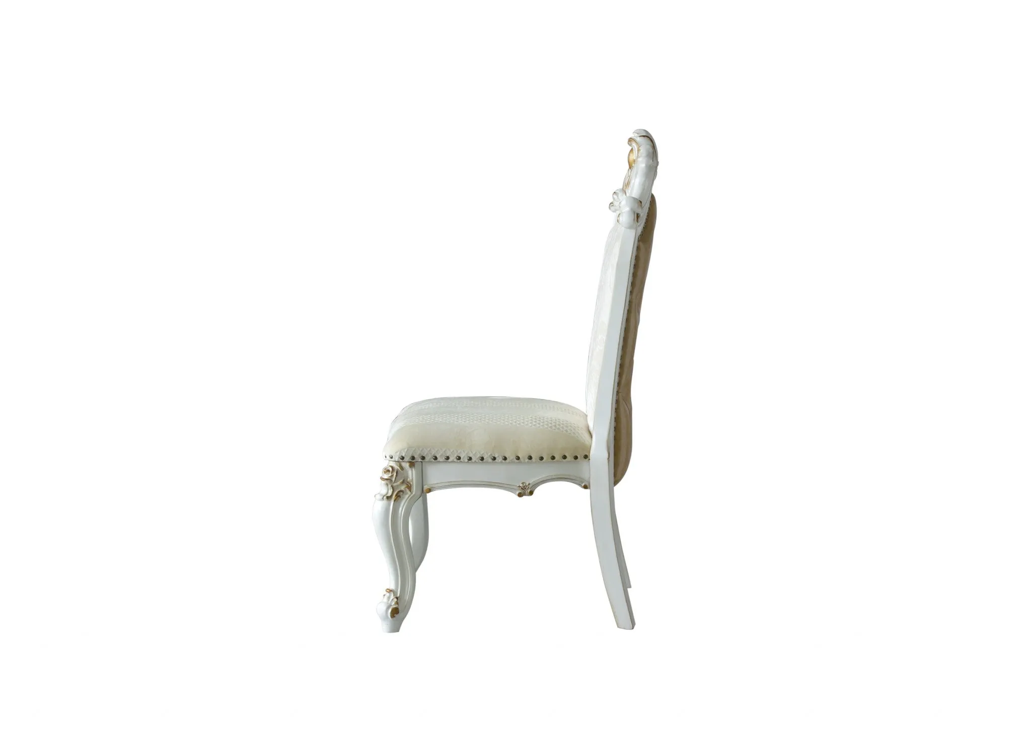 Set Of Two 27 Beige And White Faux Leather Damask Side Chair