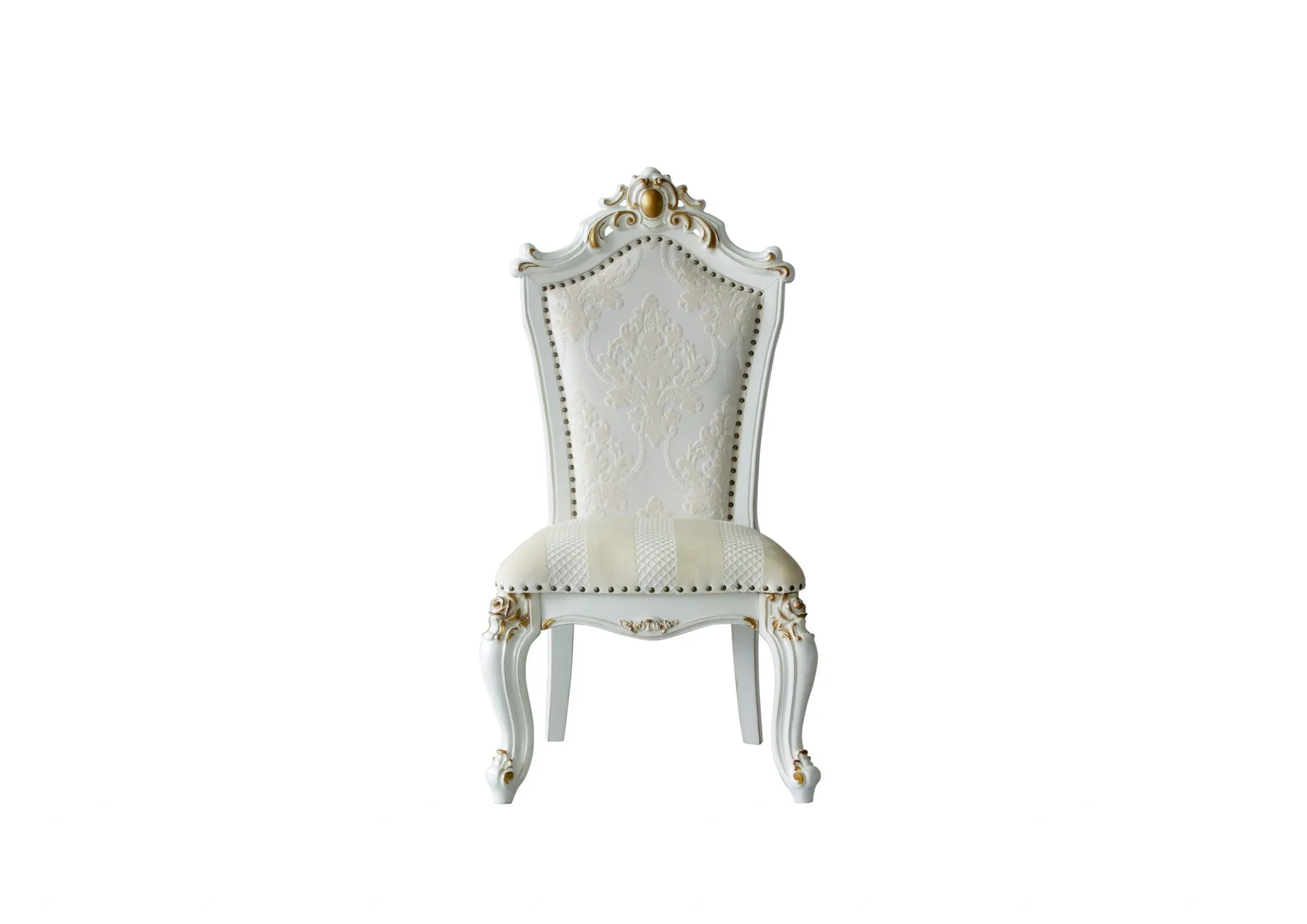 Set Of Two 27 Beige And White Faux Leather Damask Side Chair