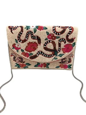 Snake Embroidered & Beaded Clutch