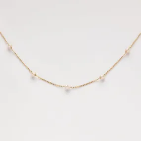 Solid Gold Delicate Pearl Chain Necklace