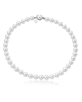 Sterling Silver Rhodium Plated Necklace for Women with Organic Pearl, 8mm Round White Pearls, 17.7 Necklace Length, Lyra Collection