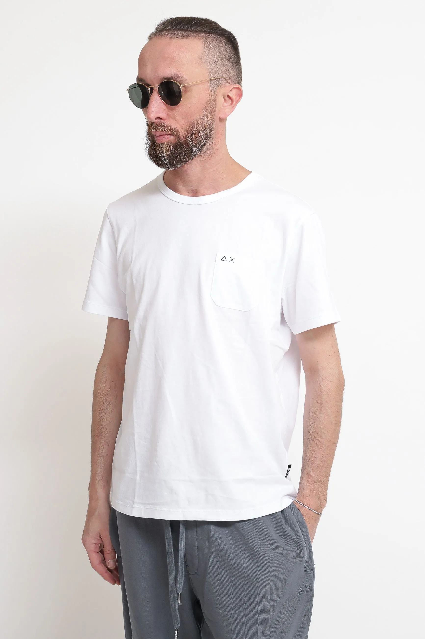 T-Shirt Round Solid Pocket - Bianco