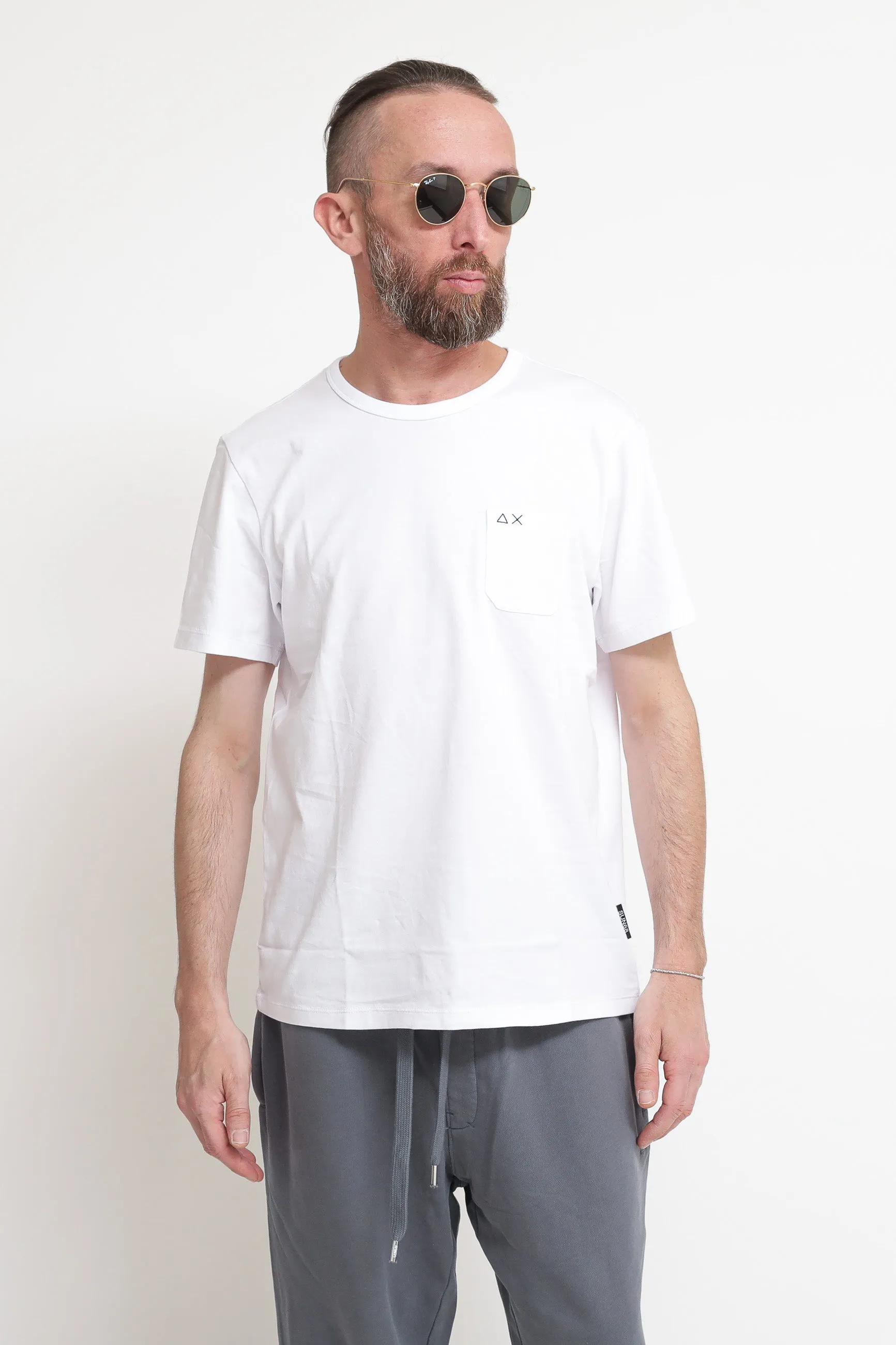 T-Shirt Round Solid Pocket - Bianco