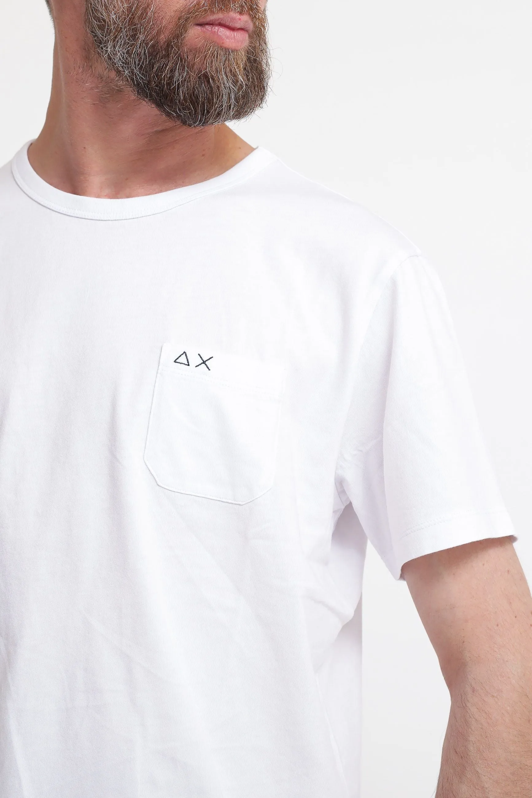 T-Shirt Round Solid Pocket - Bianco