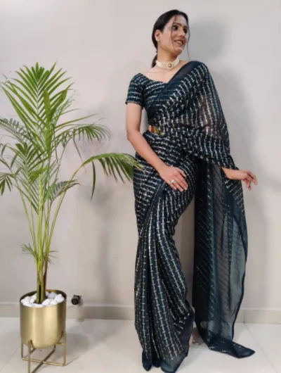 Teal 1 Min Saree Sequin Designer Sari