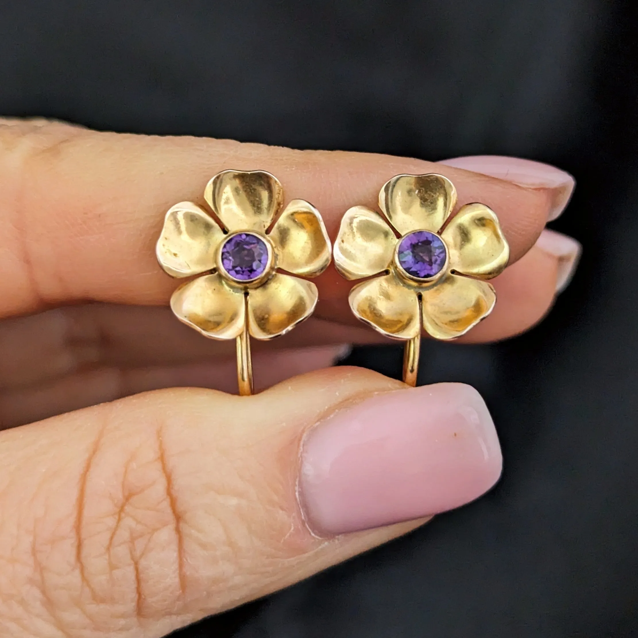 The Lyman - Harry S. Bick Vintage Amethyst 14k Gold Earrings