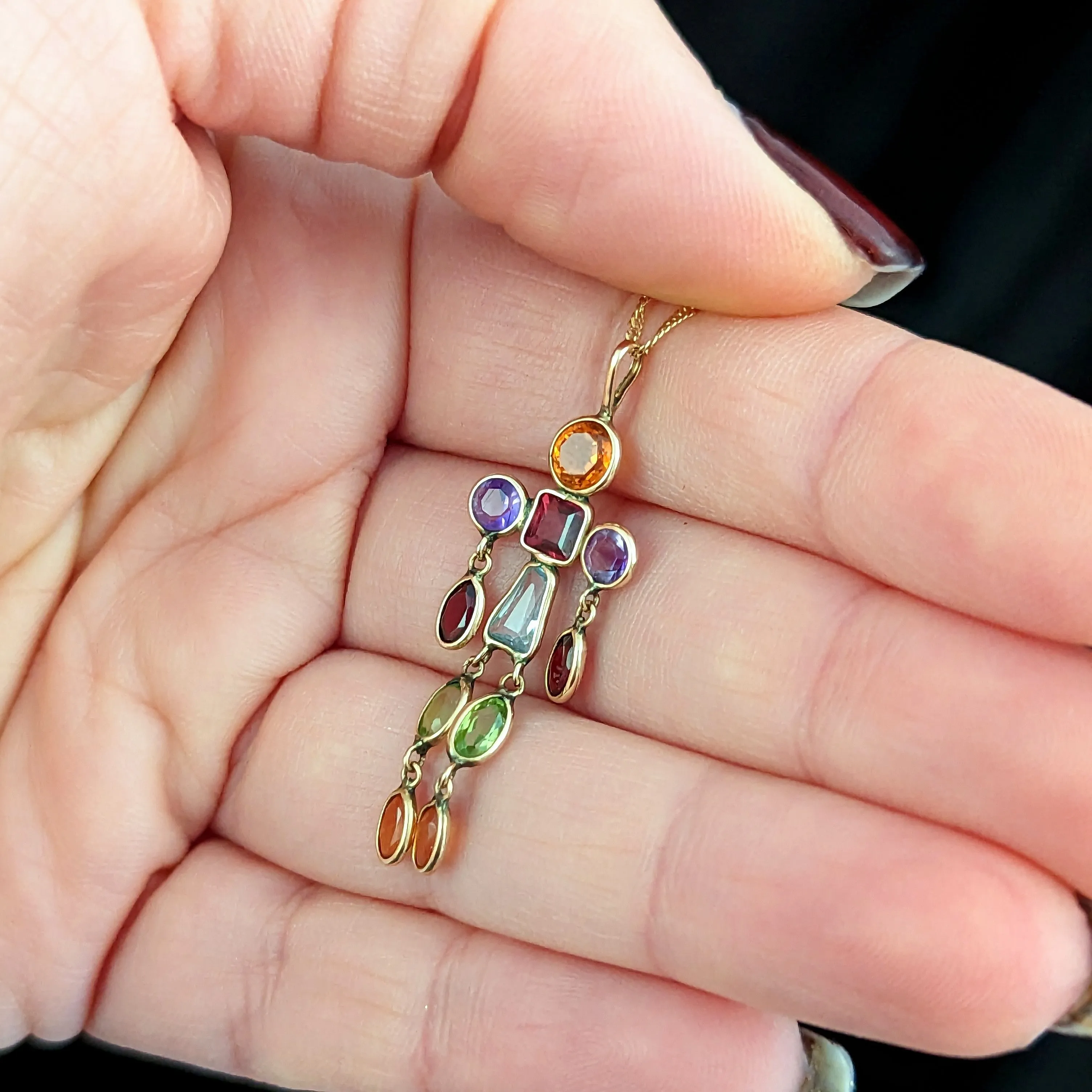 The Rogers - Estate Articulated Gemstone 14k Gold Pendant Chain