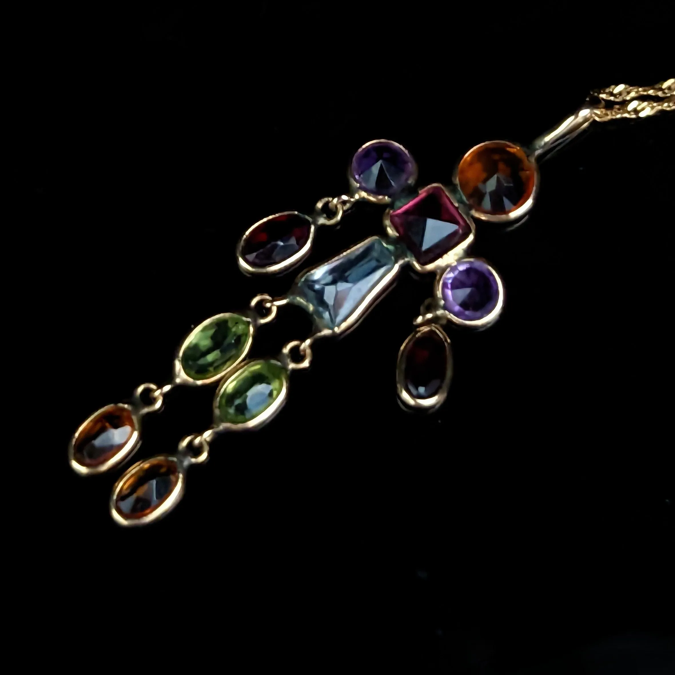 The Rogers - Estate Articulated Gemstone 14k Gold Pendant Chain