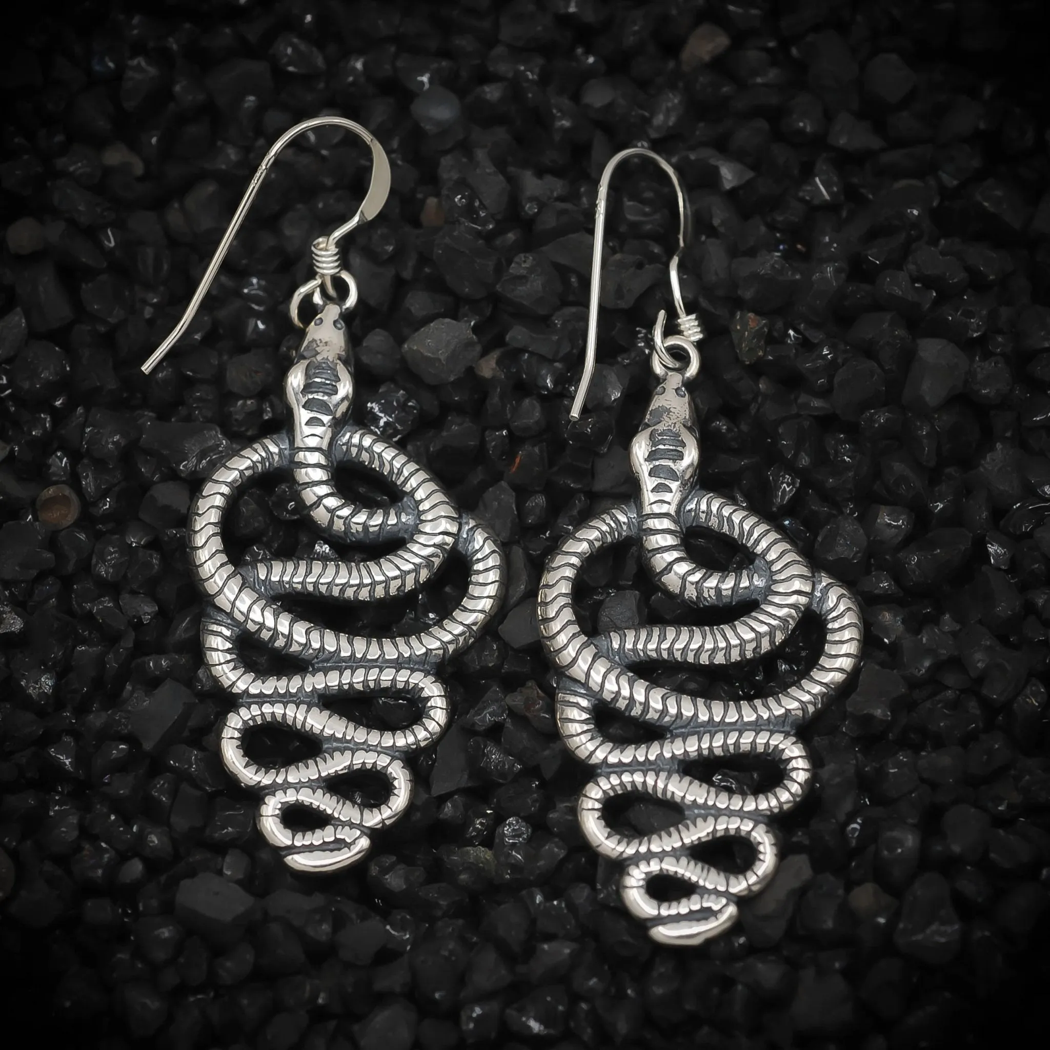 Uraeus Cobra Snake Earrings of Ancient Egypt | 925 Sterling Silver, Oxidized | Earrings