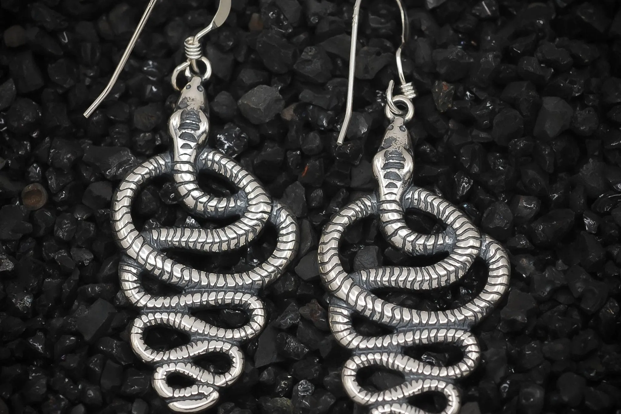 Uraeus Cobra Snake Earrings of Ancient Egypt | 925 Sterling Silver, Oxidized | Earrings