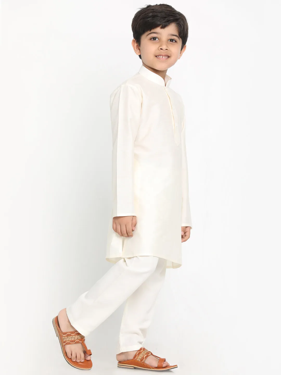 Vastramay Boy's Cream Kurta With Pyjama Set