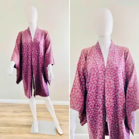 Vintage 1920s Purple Floral Kimono /20s lingerie robe One Size