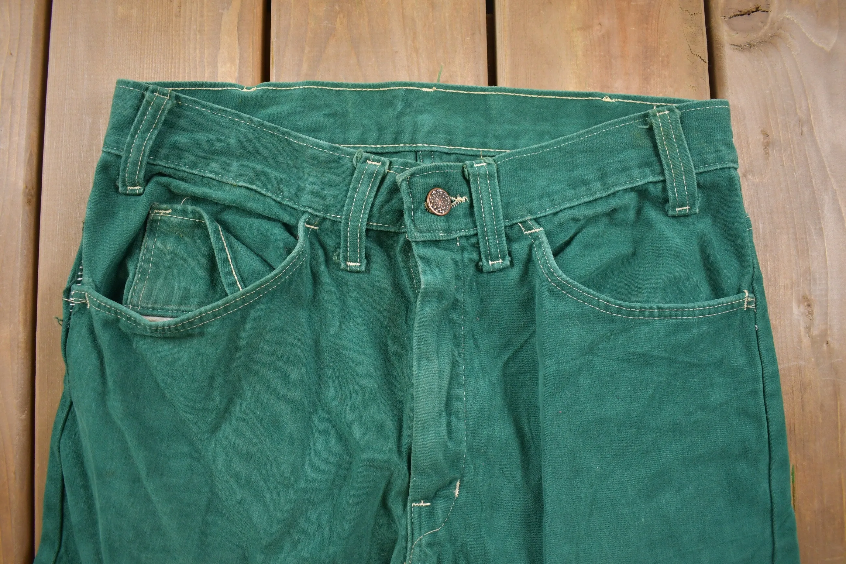 Vintage 1970s Green Bell Denim Bottoms 30 x 29 / Women's 70s Fashion / Made in USA / Rare Vintage / Streetwear Fashion / Vintage Pants