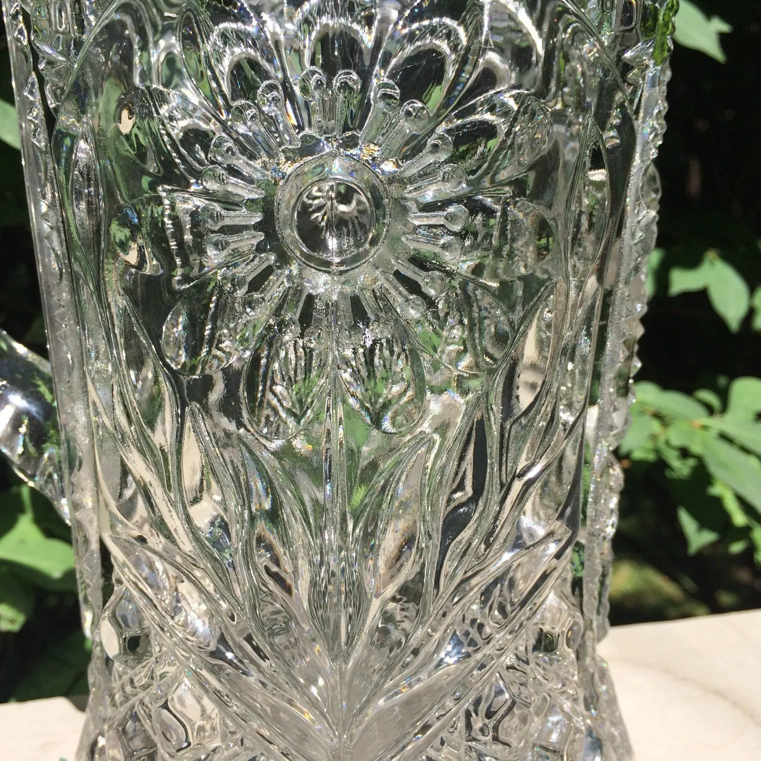 Vintage Glassware Pitcher in Pressed Glass Daisy Pattern. Barware. Servingware. Water Pitcher.