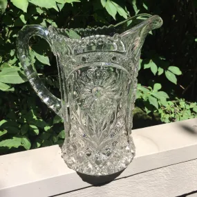 Vintage Glassware Pitcher in Pressed Glass Daisy Pattern. Barware. Servingware. Water Pitcher.