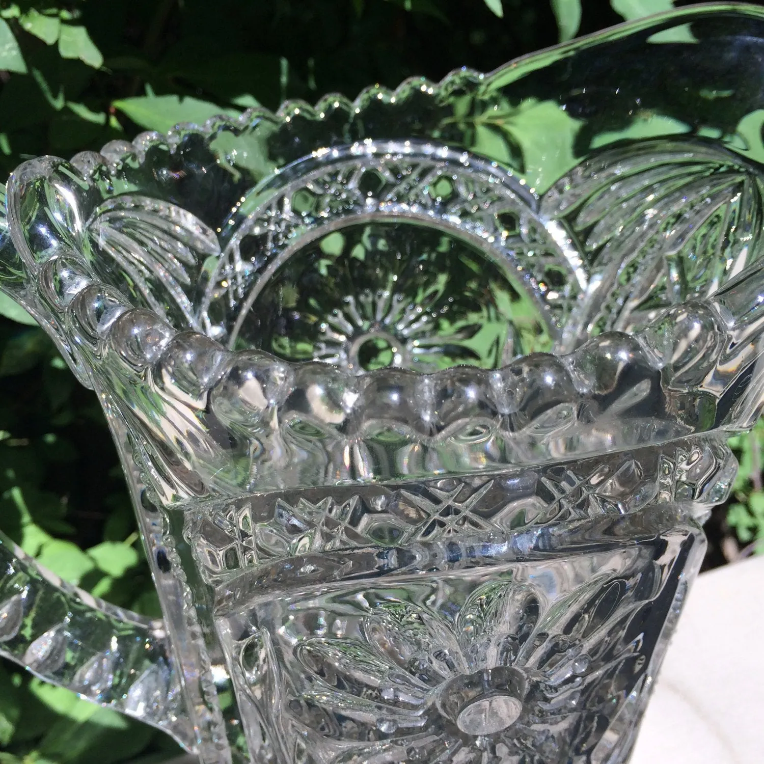 Vintage Glassware Pitcher in Pressed Glass Daisy Pattern. Barware. Servingware. Water Pitcher.