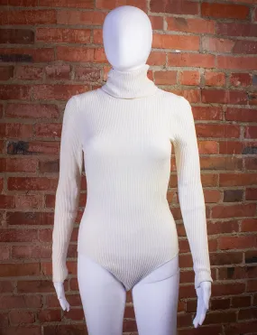 Vintage White Turtleneck Bodysuit 70s XS